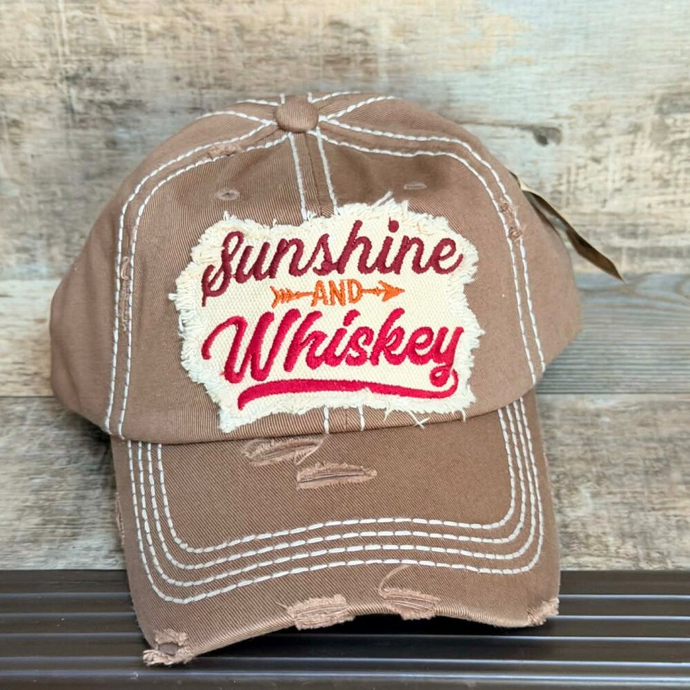 NWTKBETHOS Distressed Brown Sunshine and Whiskey Baseball Cap adjustable closure